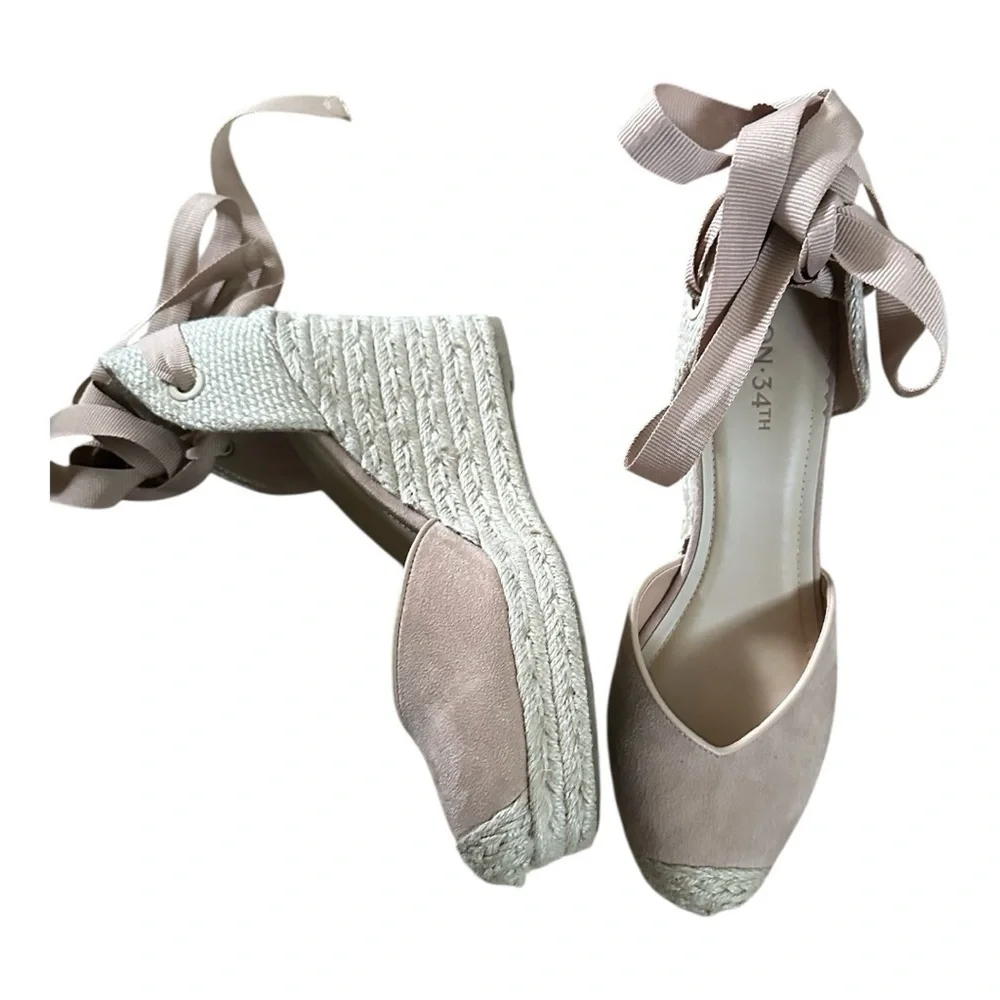 On 34th Melindaa Espadrille Wedge High Heel Sandals, Elegant Tan  Size 9